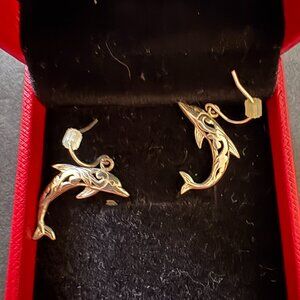 925 Sterling Silver Open Work Curved Dolphin Dangling Earrings